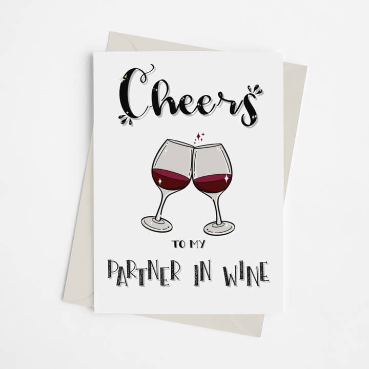 Cheers to my Partner in Wine - Greeting Card for wholesale by Black Cat Bazaar