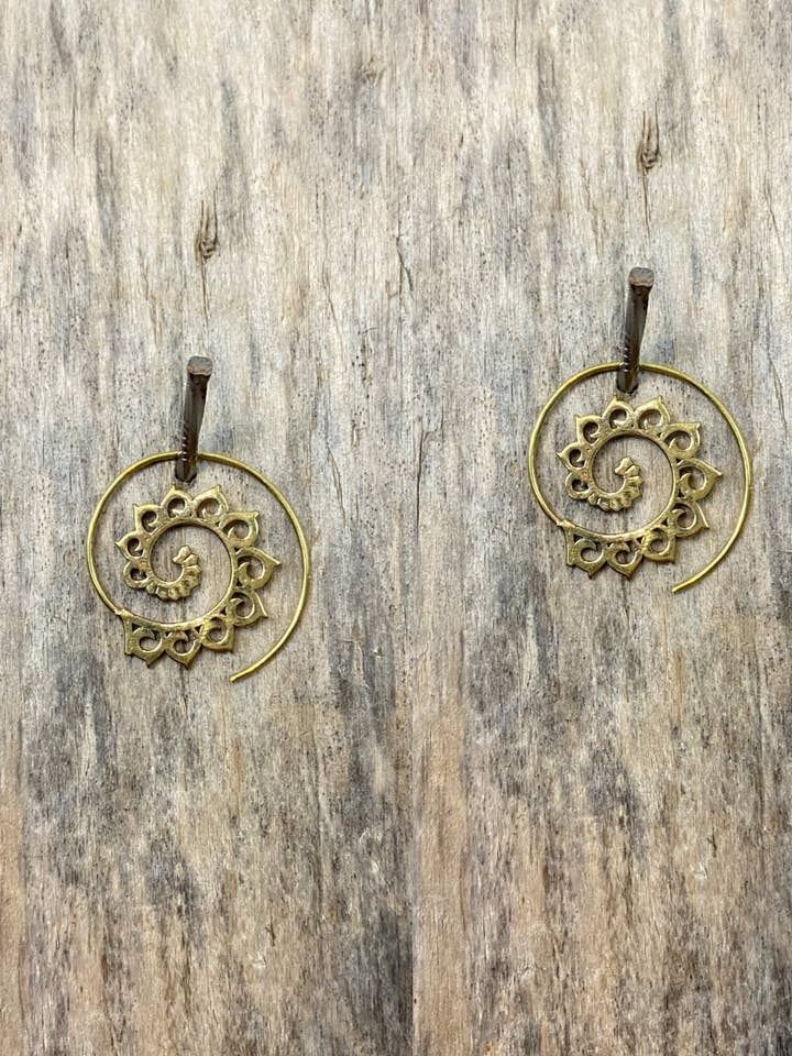 Small Lotus Tribal Brass Earrings for wholesale by Guru