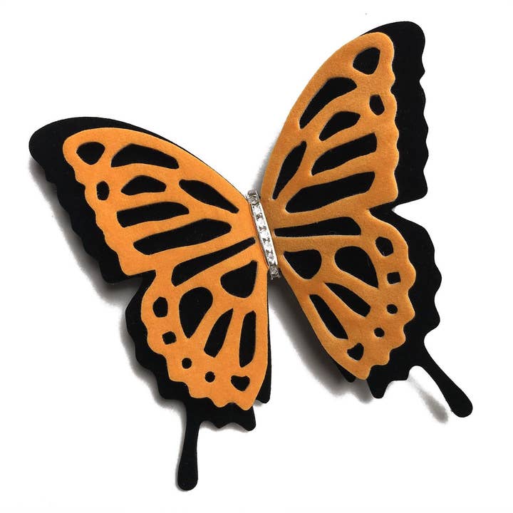 Orange & Black Velvet Butterfly Big Pin | Necklace | Choker for wholesale by Fashion Butterflies