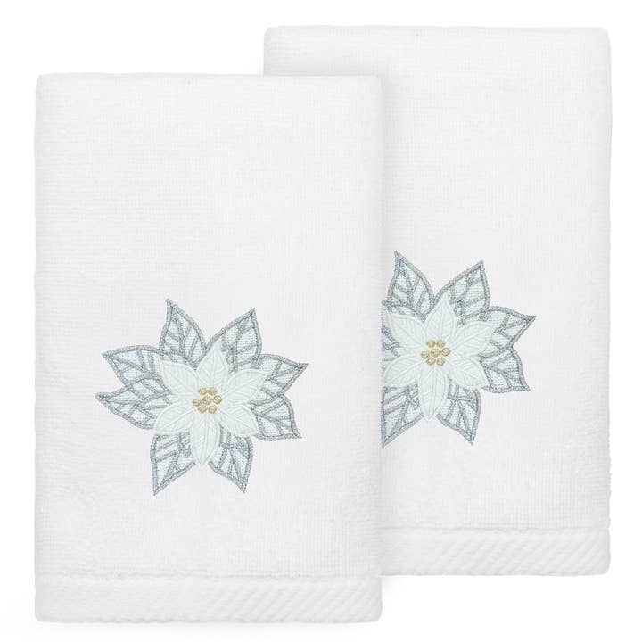 Christmas White Poinsettia Embroidered Towel for wholesale by Khalpera