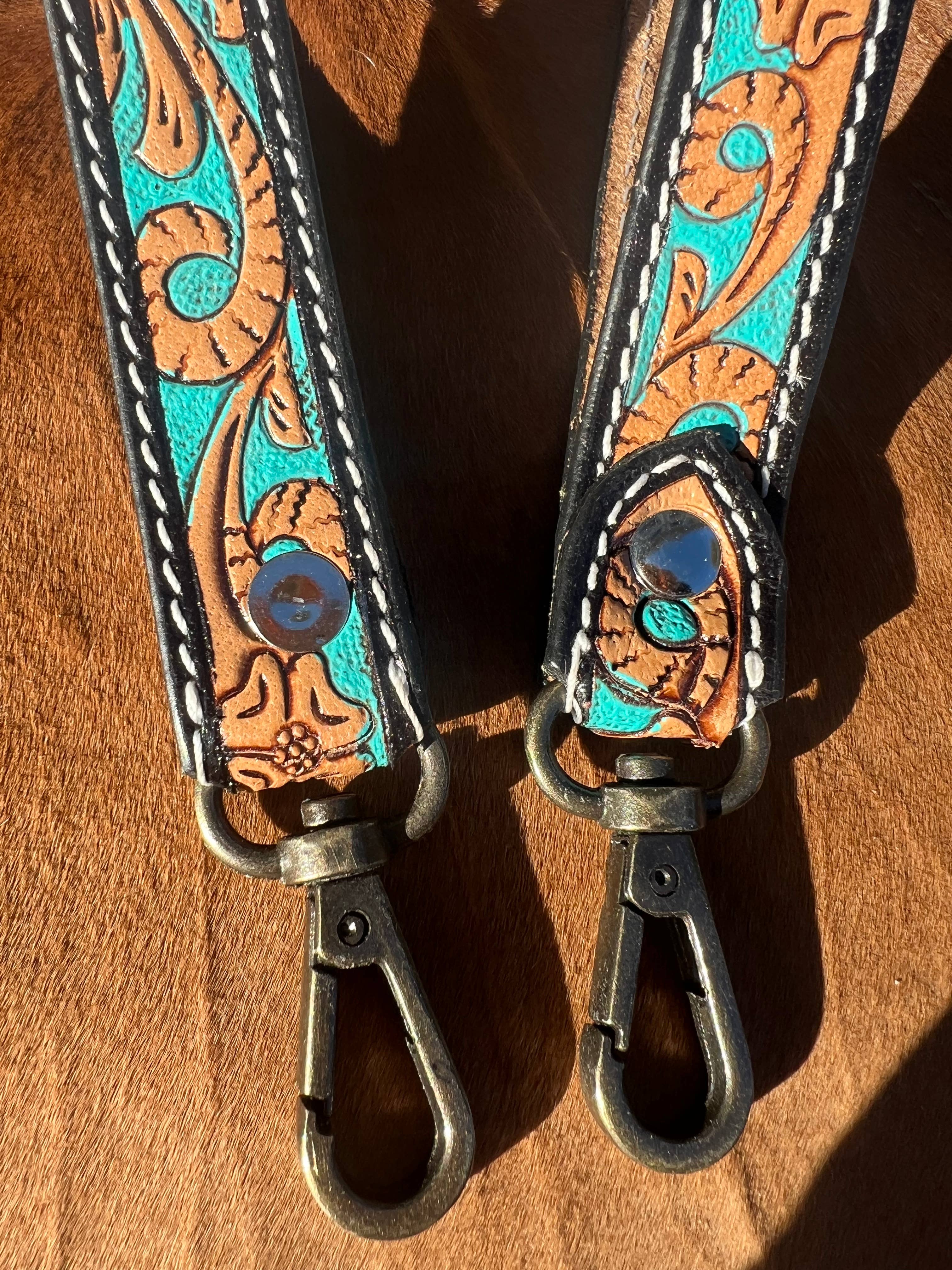 Westrian International - Vente Porte-clés – femme - Porte-clés en cuir western avec bracelet enroulé turquoise1