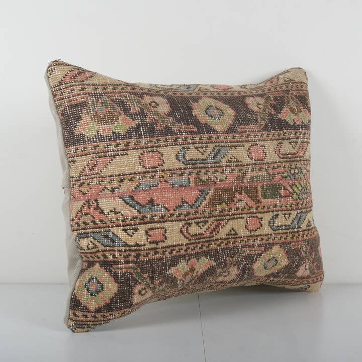 Vintage Pillows Store – Großhandel Zierkissenbezug – Kissenbezug aus türkischem Oushak-Teppich im Vintage-Stil, handgefertigt, braun1