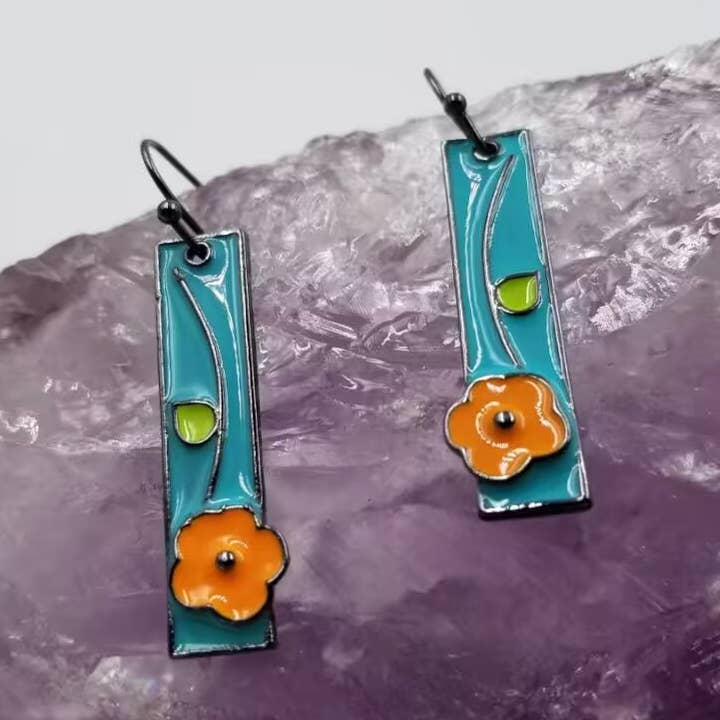 Enamel Flower Bar Earrings for wholesale by magnolia jewelry