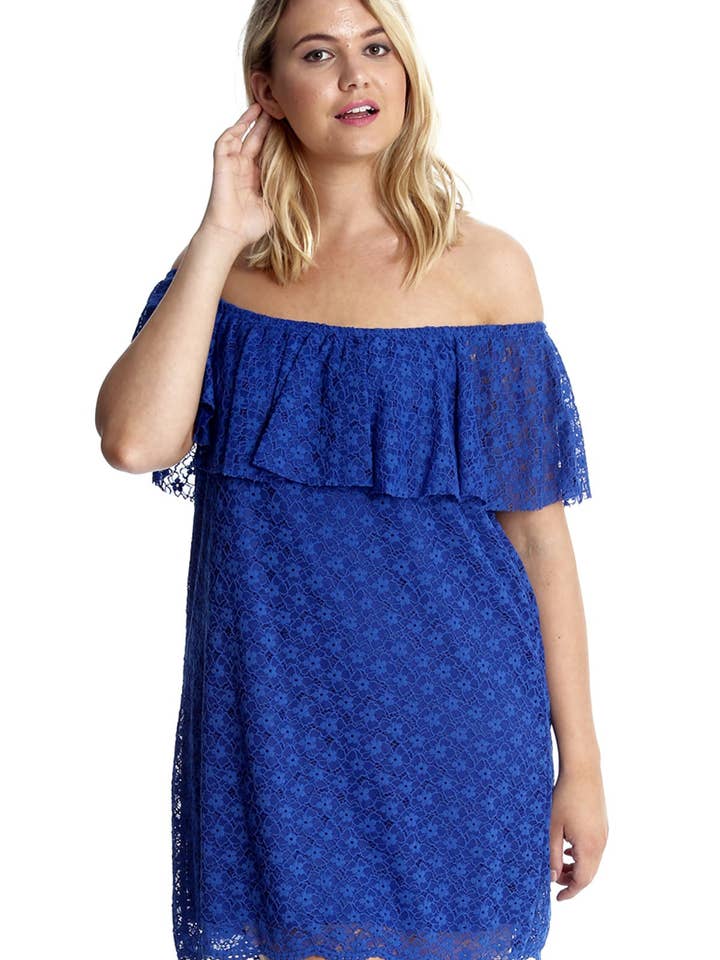 1483 Floral Lace Off Shoulder Frill Top for wholesale by NOUVELLE