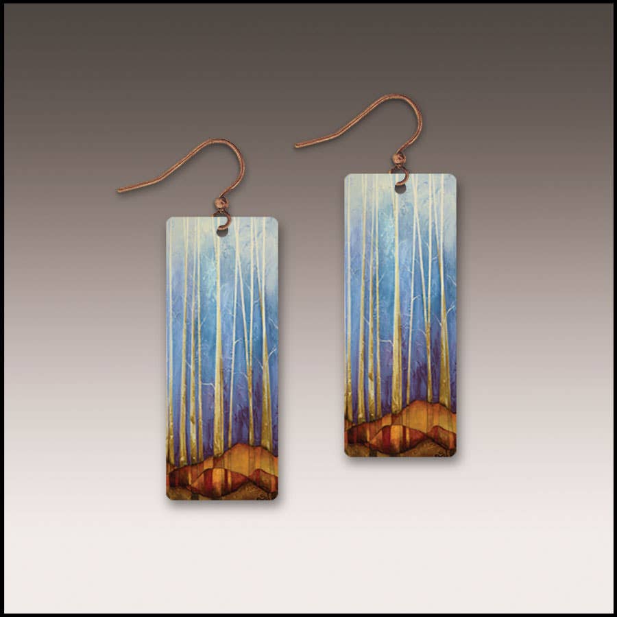 Illustrated Light & DC Designs - Vente Boucles d'oreilles pendantes - Boucles d'oreilles rectangulaires faites main Cool Forest