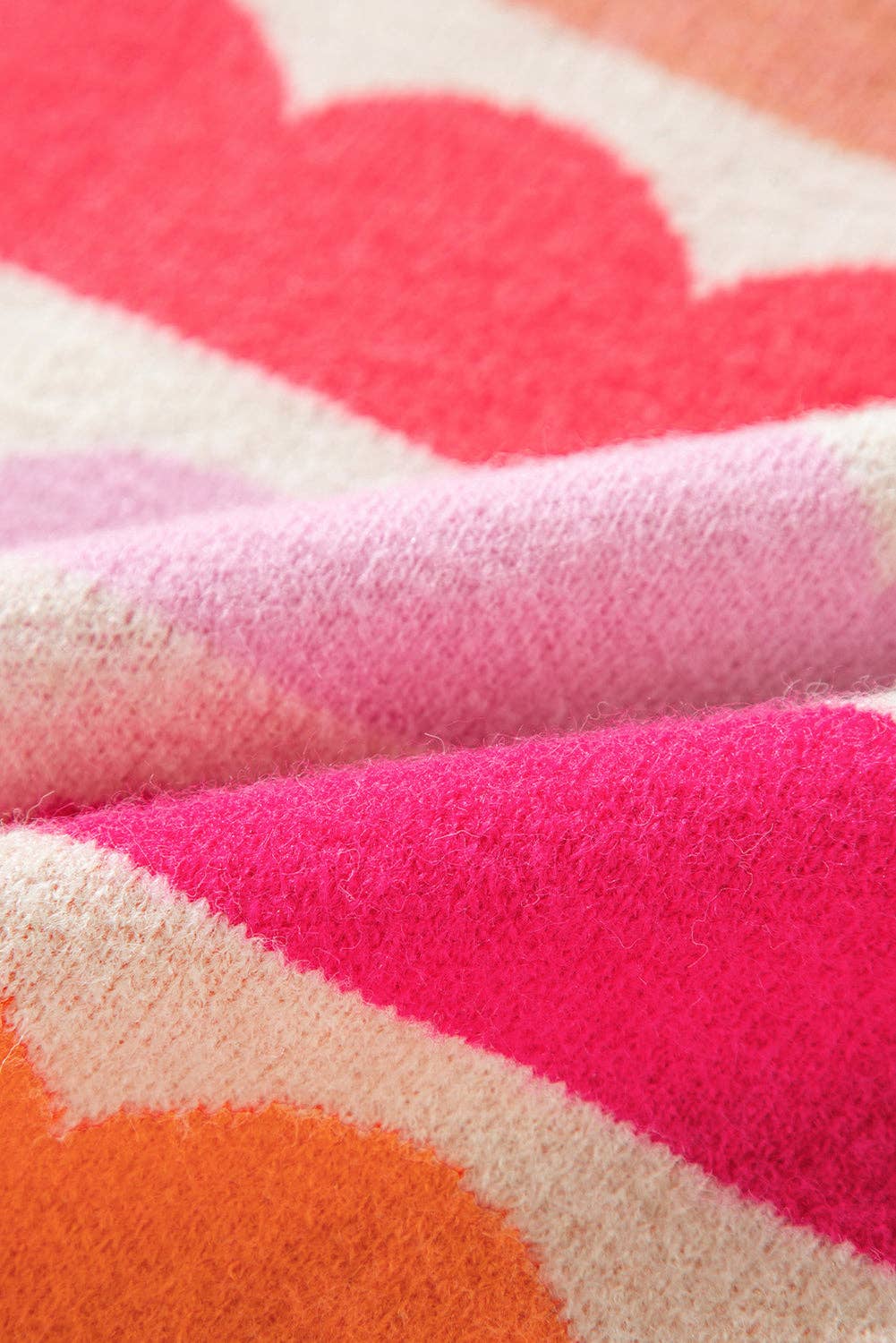 Rose Red Wave Striped Balloon Sleeve Drop Shoulder Sweater for wholesale on Faire9