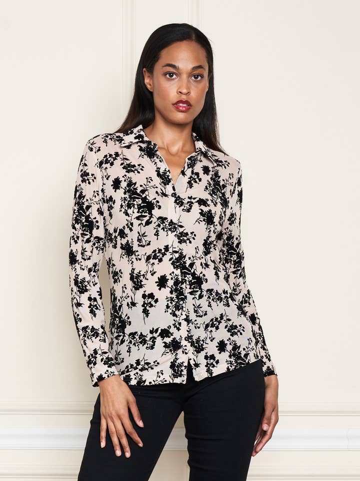 4720-LBT Mesh Burnout Button Front Shirt - Unlined for wholesale by Paparazzi