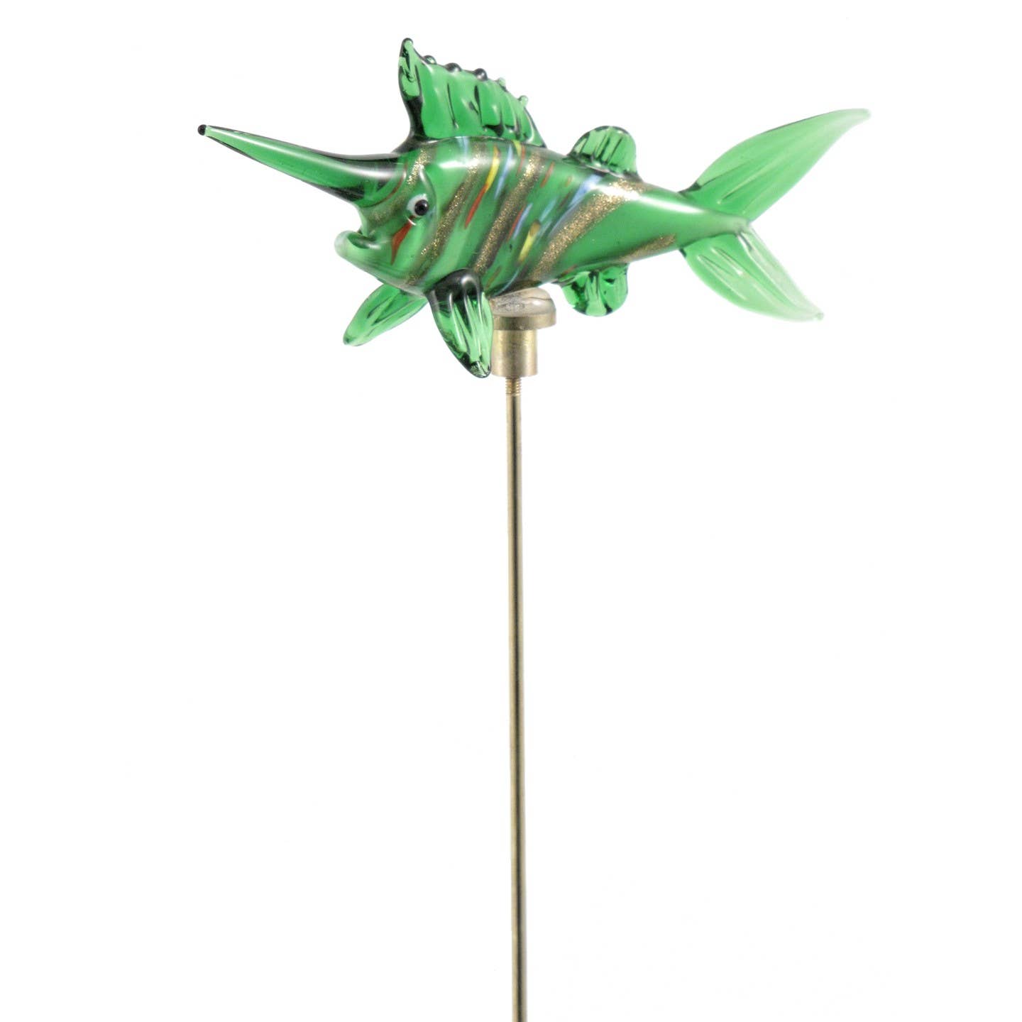 Zaer Ltd. International - Wholesale Garden/Lawn Stake - Glass Swordfish on Gold Plated Iron Pot Stick - 6 Asst Color7