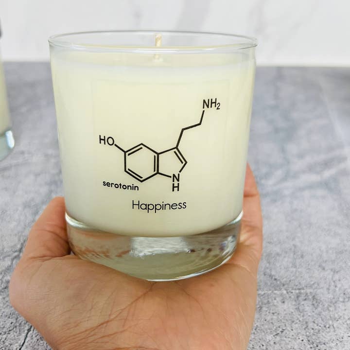 Out of Darkness Candle Co - Wholesale Jar/Filled Candle - Serotonin Molecule Soy Candle Science Chemistry Rock Glass4