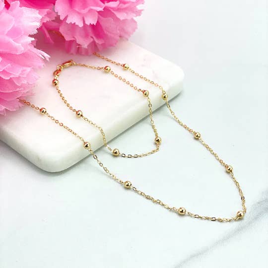 18k Gold Filled 1mm Rolo Chain & 3mm Gold Beads Chain or Bracelet, Satellite Chain Classic Style for wholesale by Luxus Accessories