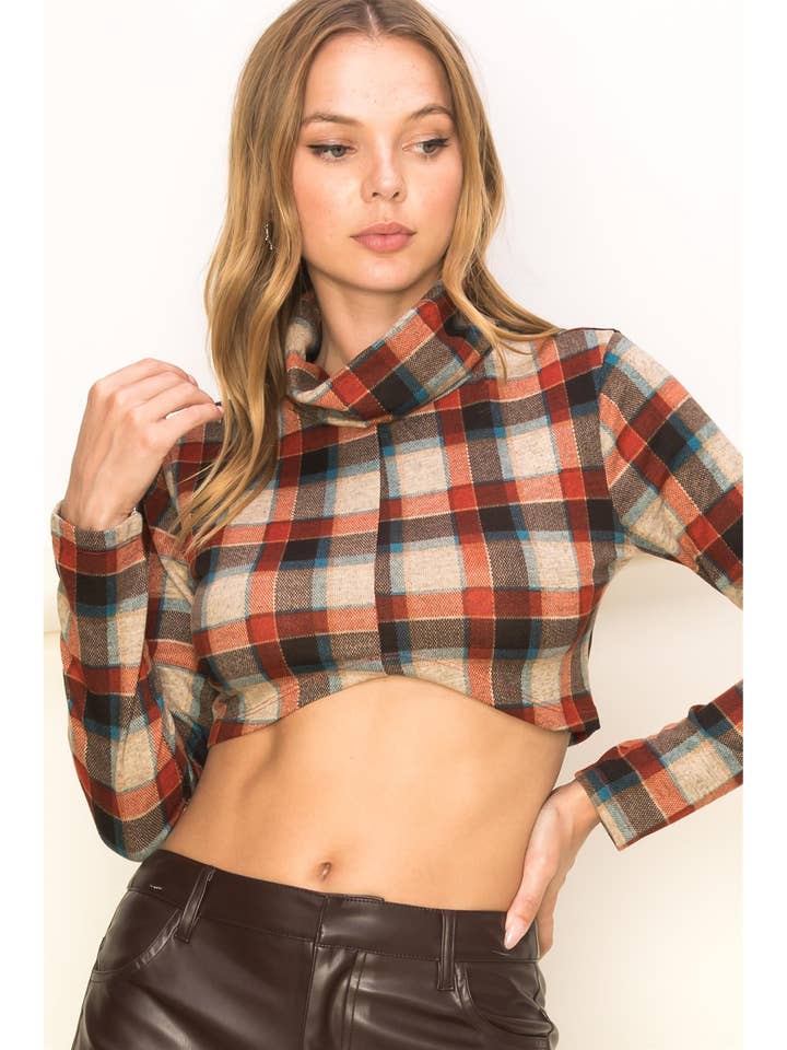 Top Curto de Gola Alta Xadrez por atacado de HYFVE