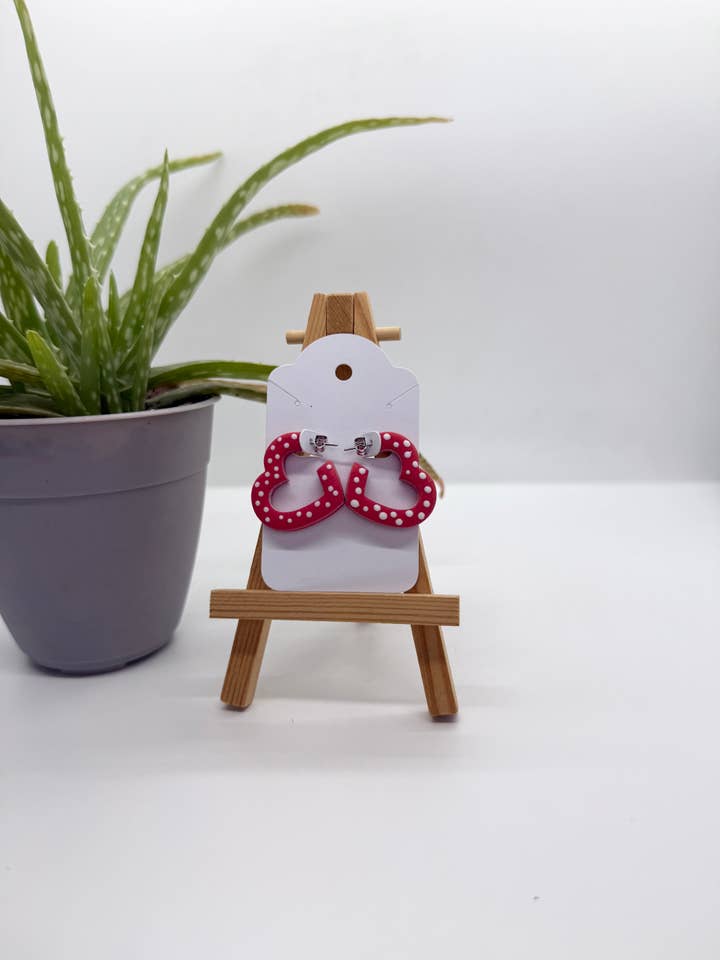 Polka-dot Heart Hoops - Polymer Clay Earrings for wholesale by Curio Cab