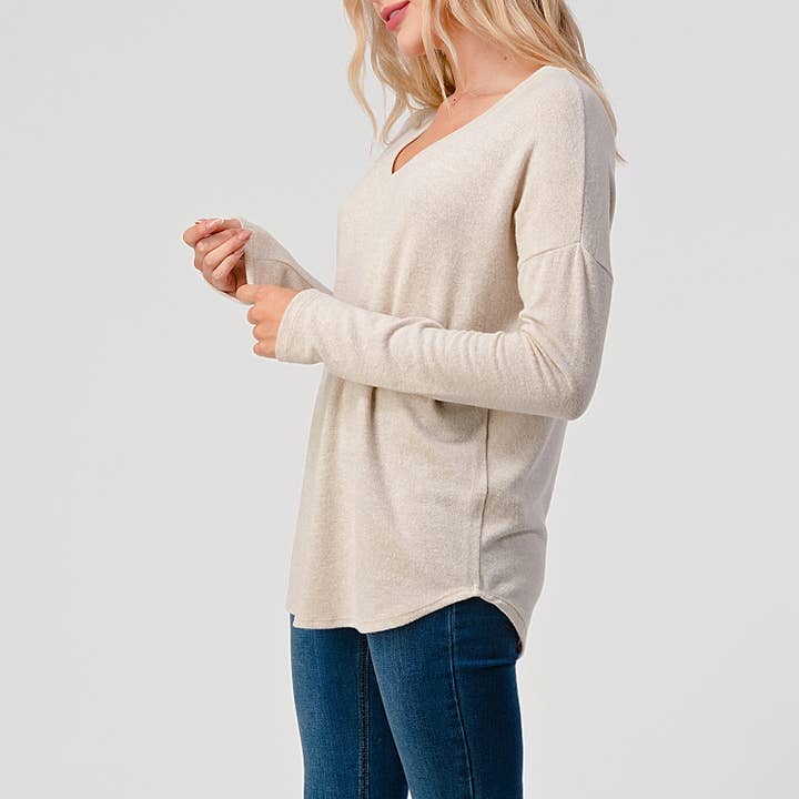 Heimious – Engroshandel Strikket top - Dame – Langærmet V-hals børstet strik top, 273878