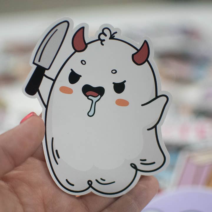 Fantôme d'Halloween mignon poignardé pour la vente par Unhinged Sticker Co.