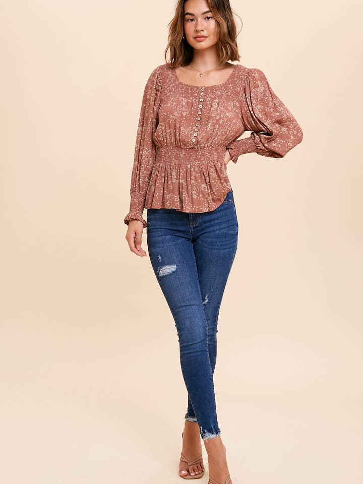 VISCOSE SMOCKED BUTTON FRONT PEASANT TOP and other Purchase Wholesale spring tops. Free Returns & Net 60 Terms on Faire trending on Faire.