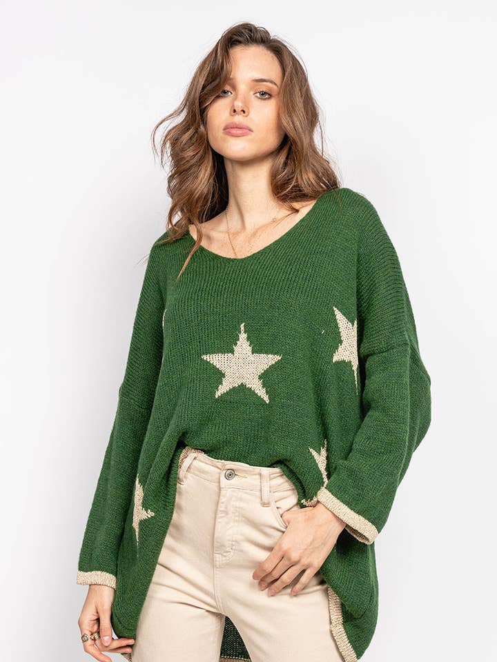 V-hals uldtrøje med stjernemønster for engroshandel hos P&R STAR