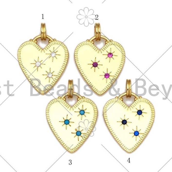 Clear/Fuchsia/Turquoise/Cobalt CZ Micro Pave North Star On Heart Shape Pendant,18K Gold Filled Heart Charm,15x18mm, Sku#ML52 for wholesale by BestBeads&Beyond