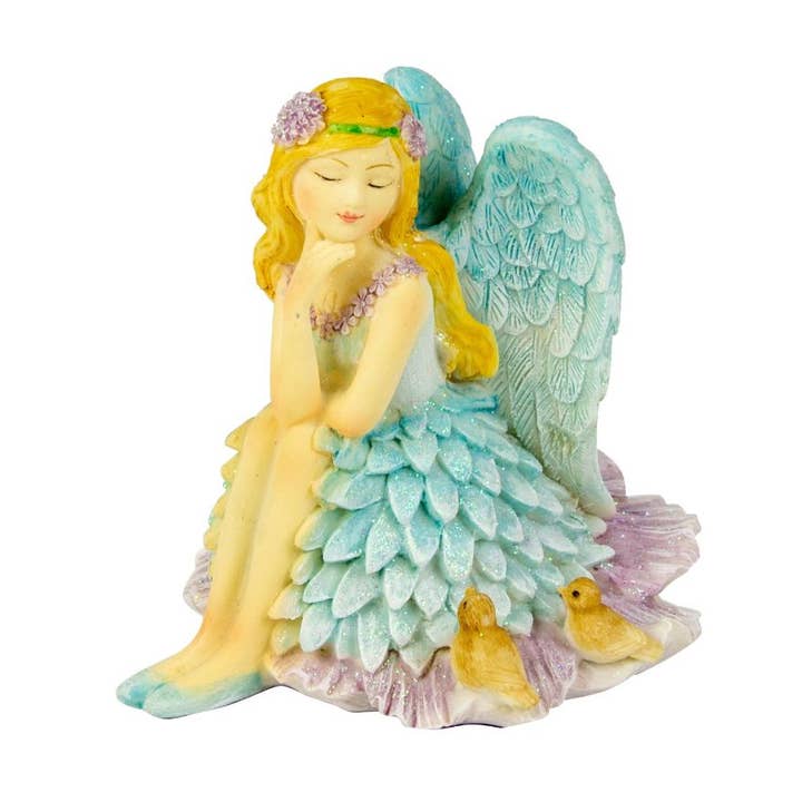 Fairy Sitting with Birds, blue, 10cm for wholesale by Nauticalia