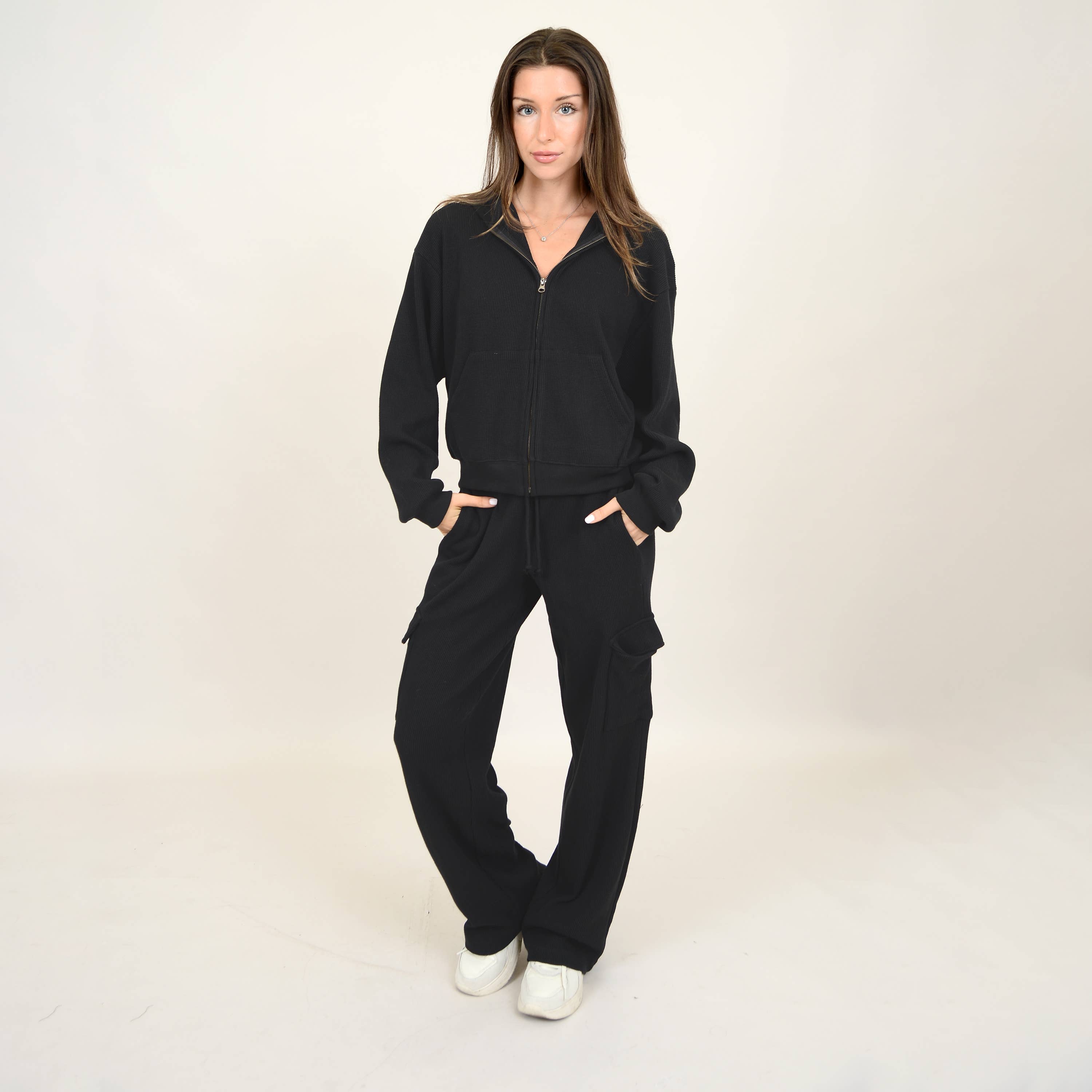 RD Style - Wholesale Hoodie - Women's - HAIDELYN WAFFLE ZIP UP HOODIE - 75T261S4