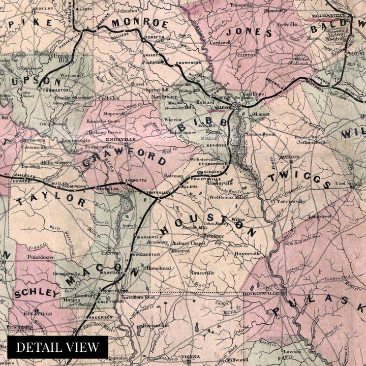 Historic Prints - Wholesale Poster - 1864 Map of Georgia Poster - Vintage Map of Georgia Wall Art - Vintage Georgia Map Showing Counties, Railways, Stations, Villages, Mills - Georgia State Wall Map