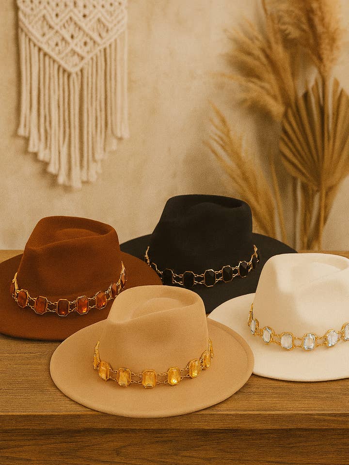 25172 Crystal Accent Fedora Hat – Chic Wide Brim Fashion Hat for wholesale by U R My Sunshine