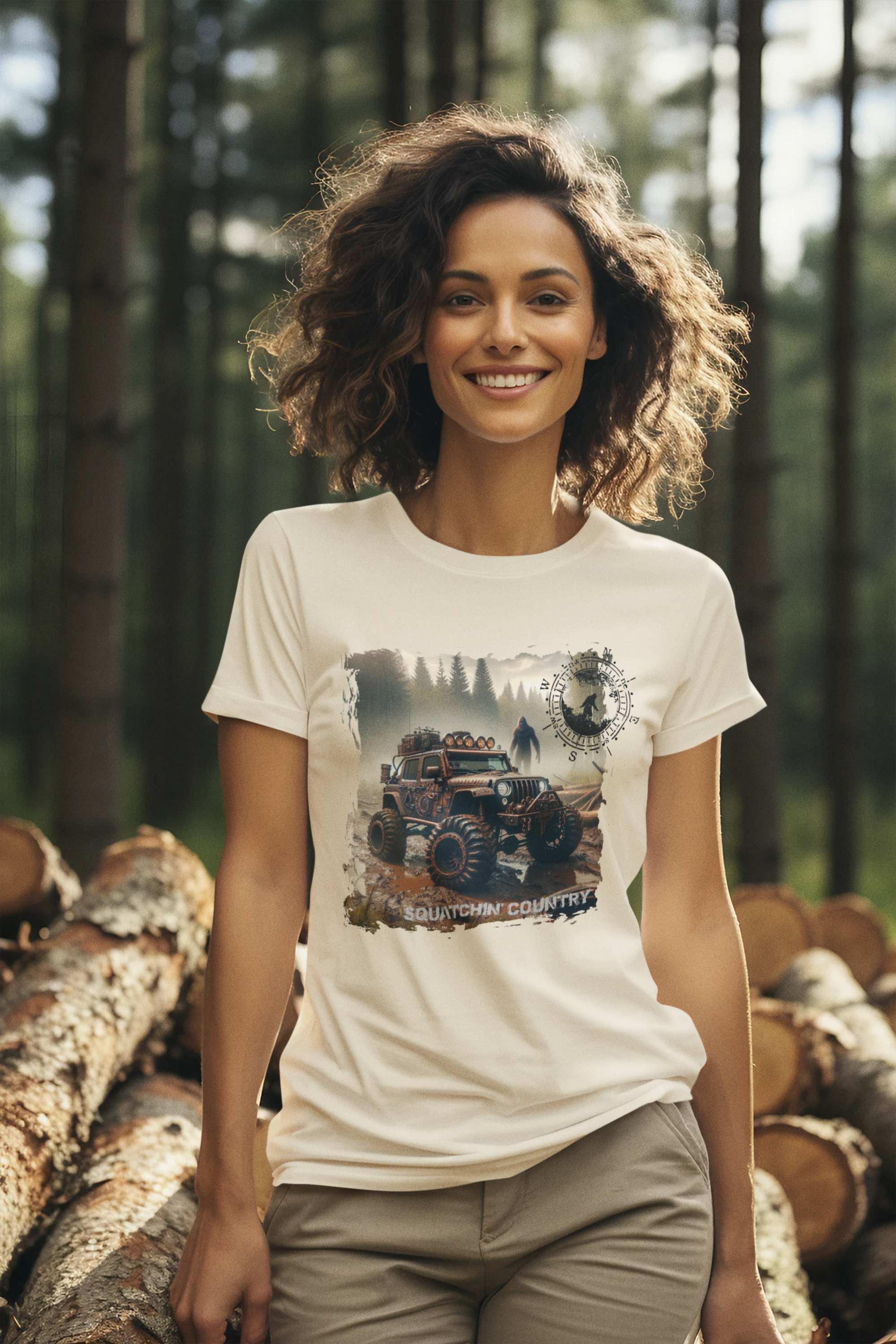 Squatchin’ Country - Wholesale T-Shirt (Graphic) - Men's - Rustic Bigfoot Jeepin Squatchin' Country t-shirt0