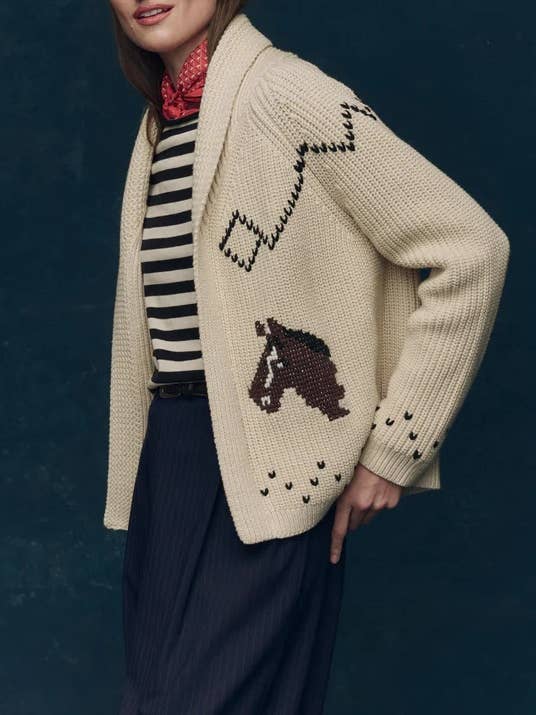 Rosa Clothing - Wholesale Cardigan - Women's - Western rodeo Horse Jacquard Shawl Cardigan4