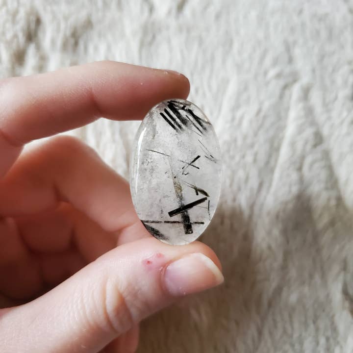 Oval Black Tourmalated Quartz Cabochon for wholesale by Copper Bug Jewelry