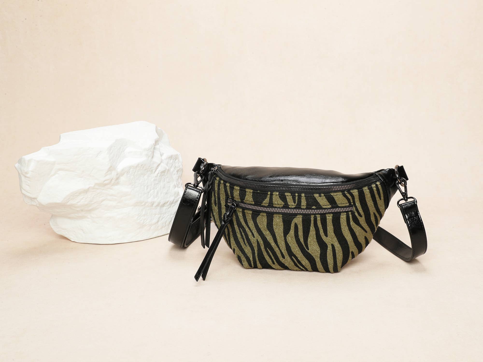 INES DELAURE - Wholesale Messenger Bag - Women's - Bi-material banana, different prints