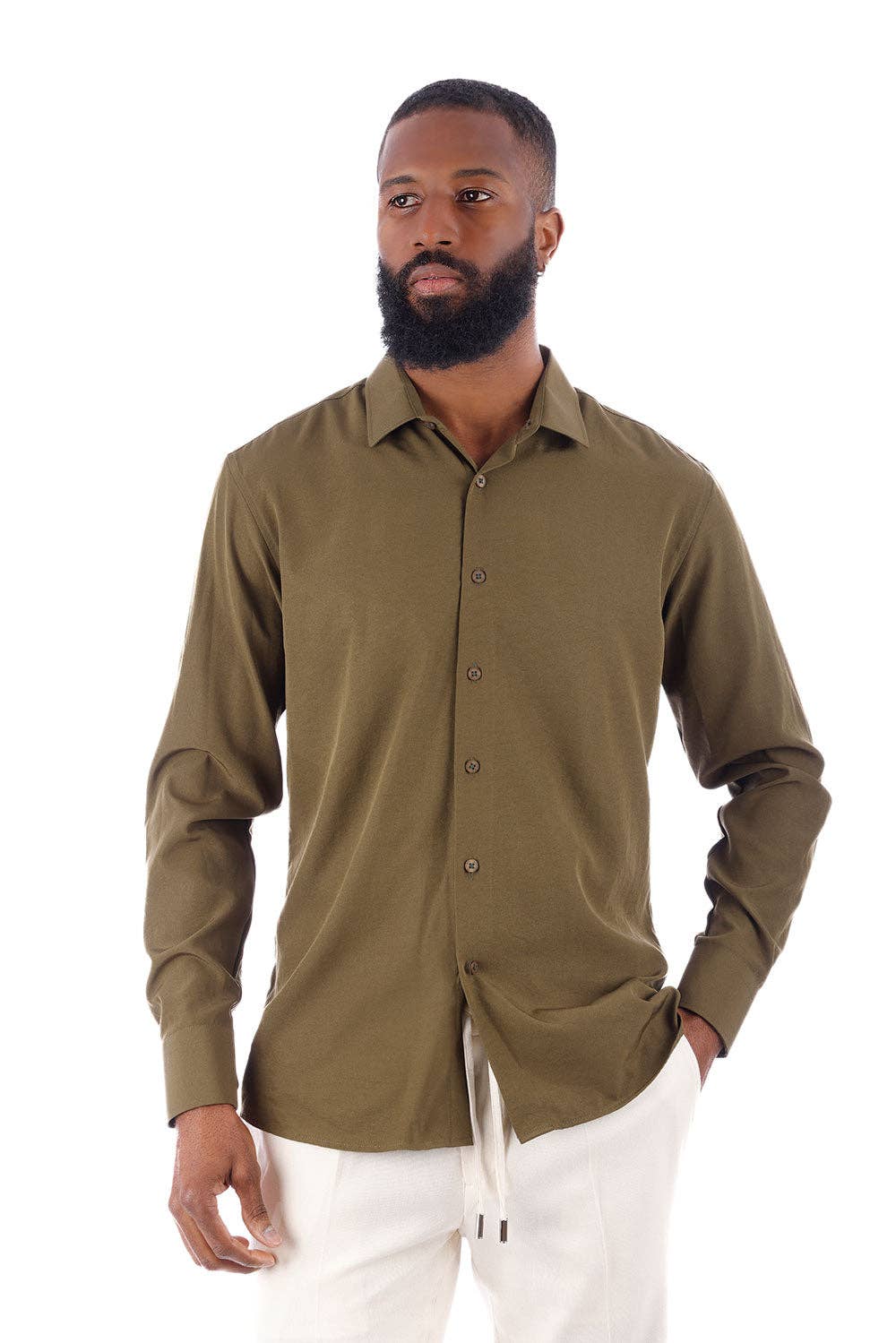BARABAS - Vente Chemise à col boutonné – homme - Chemise décontractée à manches longues pour hommes de couleur unie 4B3310