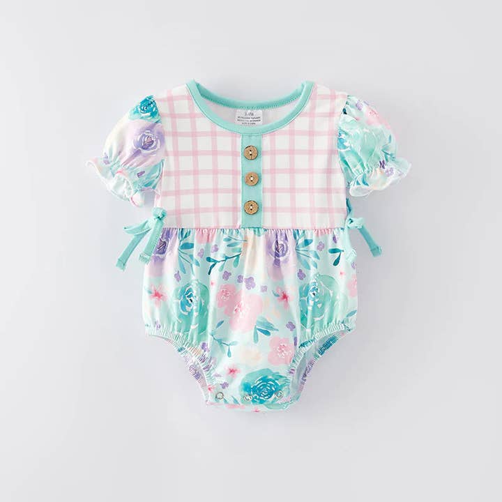 Auraquise – wholesale Overall - Baby – Bebisflickor Blommig Rosa Rutig Sommarbubbeldräkt