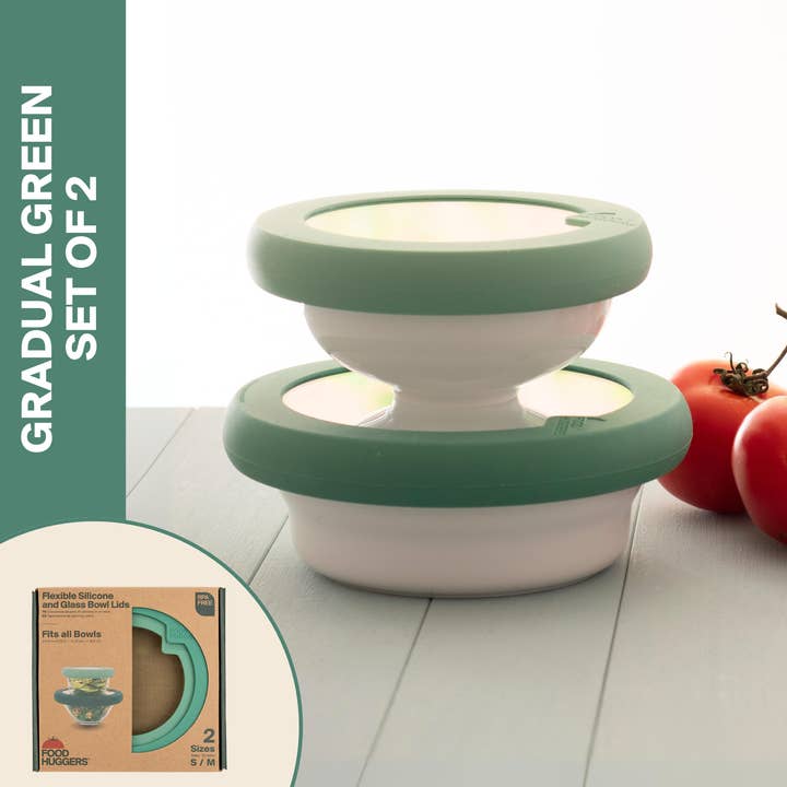 Glass Bowl Lids with Silicone Seal (Set/2) Gradual Green for wholesale by Food Huggers