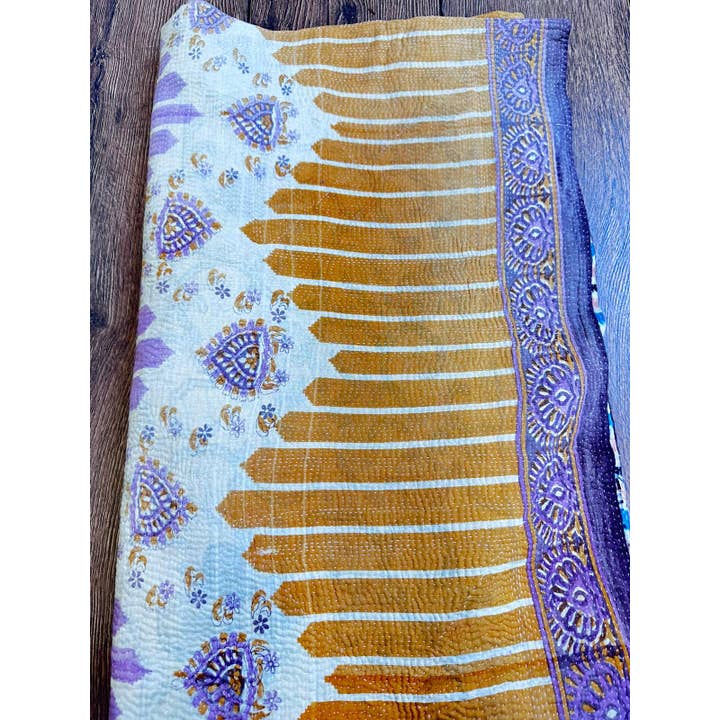 Essential Designs London - Wholesale Throw Blanket - Vintage Handmade Kantha Stitch Sofa Throw Black Musted Laven