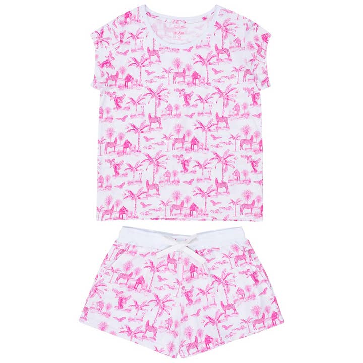 Women's Skydog Toile Pink Jersey Short PJ Set for wholesale by Sant and Abel