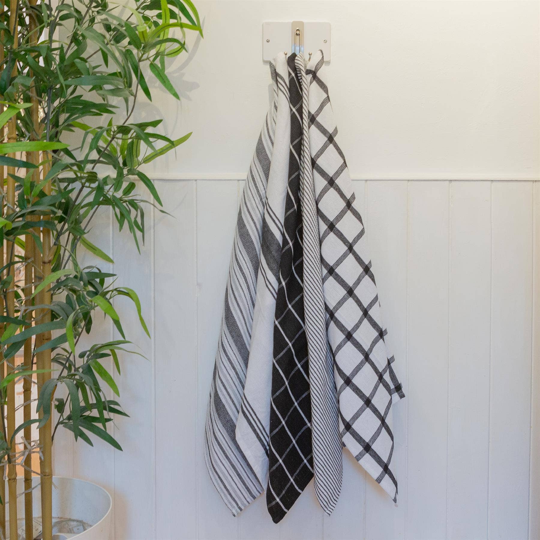 Rinkit Ltd - Wholesale Tea Towel - 5pc Monochrome Cotton Tea Towel Set - 70cm x 50cm2