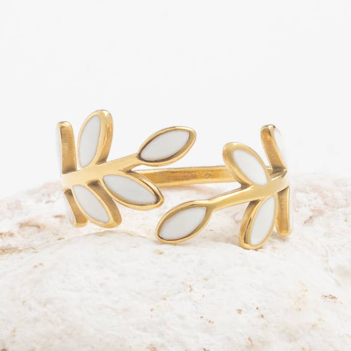 Starfish Project, Inc - Wholesale Band/Stacked Ring - Seeds of Hope Ring in Ivory- Seeds of Hope Ring- Adjustable Spiral Twist Gold Plated Ring with Leaf Design