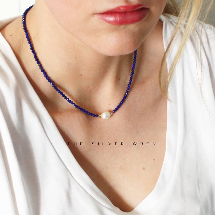 The Silver Wren - Wholesale Kralen/parelketting - Lapis Lazuli- en parelketting met natuurlijke kralen