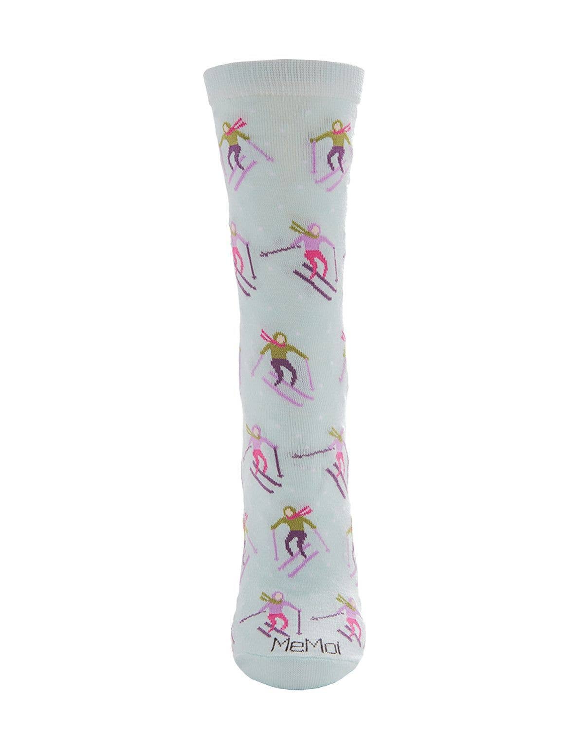Seafoam MeMoi Skiing Paradise Crew Socks for wholesale on Faire2