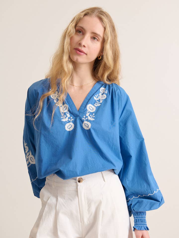 Blue Embroidered blouse - VERA for wholesale on Faire1