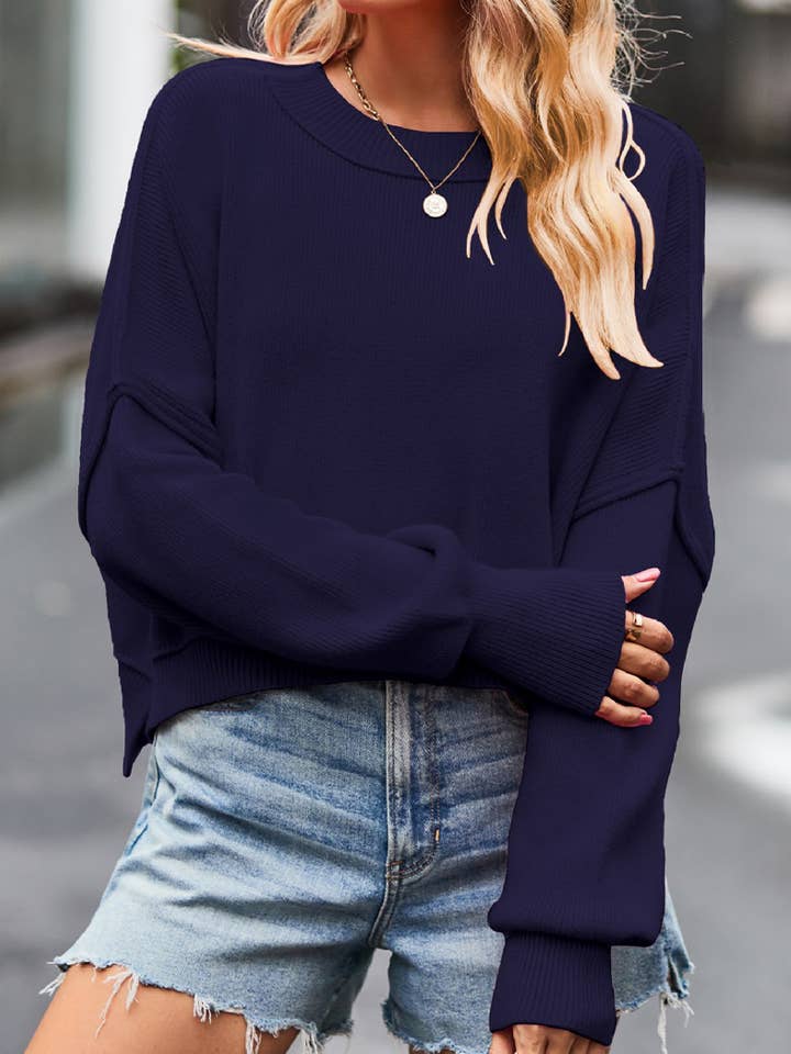 Lily Clothing - Wholesale Knit Sweater - Women's - WOMEN OVERSIZED SHORT HEM CREW NECK JUMPER TOP_CWOSWL03286