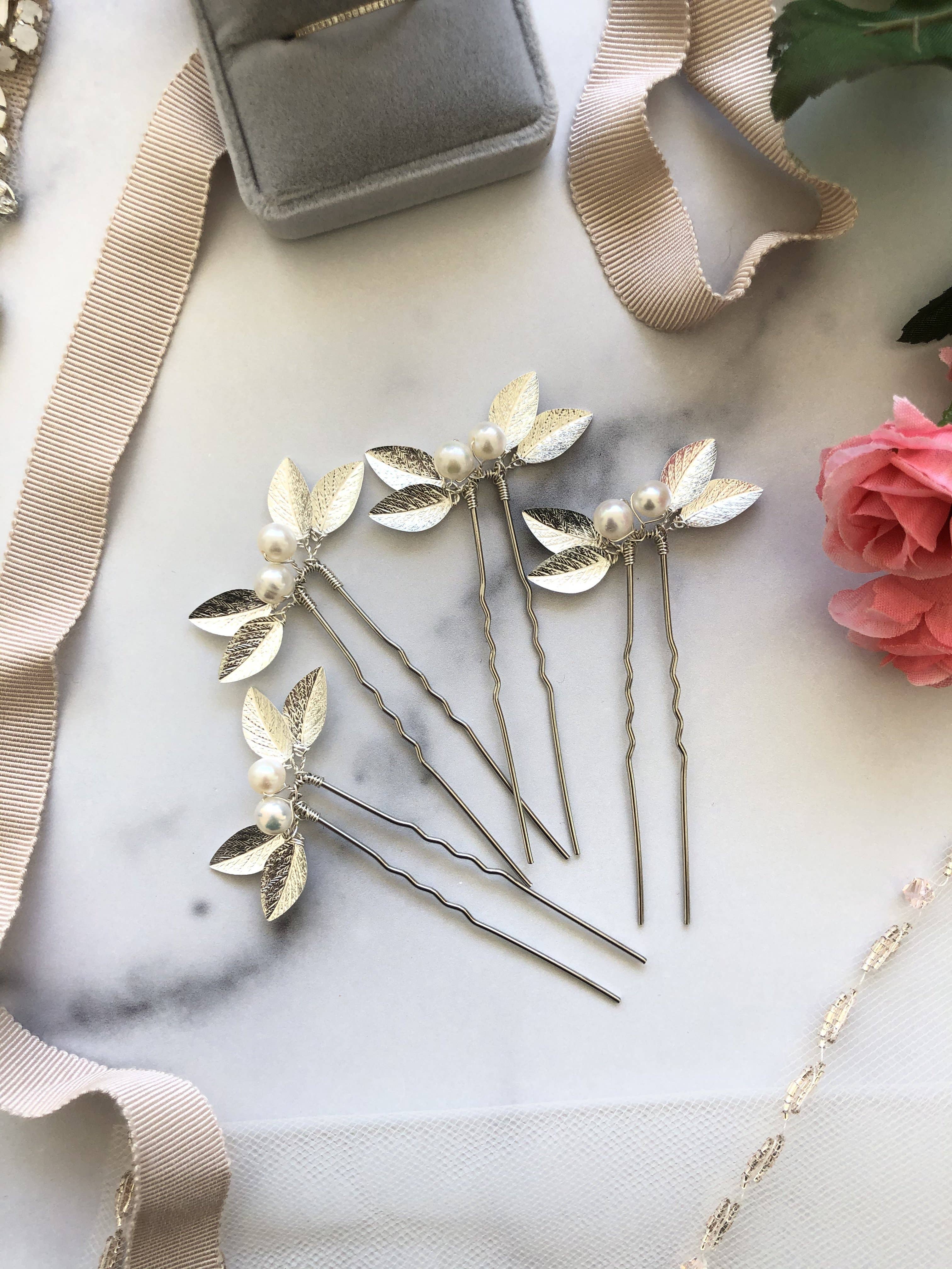 Sweet Olive Hairpieces - Wholesale Hair Pin - Classic Pearl & Leaf Hair Pins (1+) | Classic Bridal Hair Pins, Minimalist Hair Accessories14