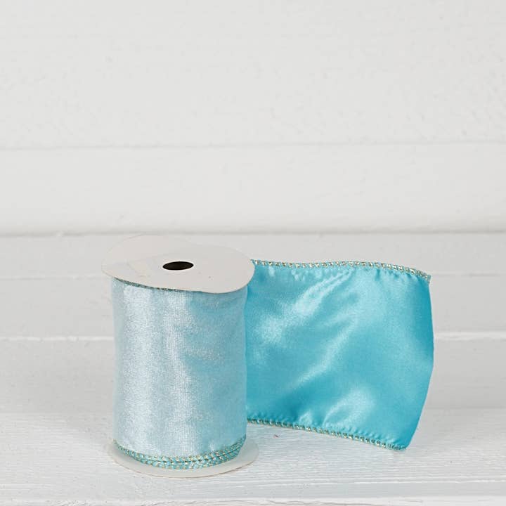 Impressive Enterprises, Inc. - Wholesale Ribbon - Gift Wrapping - R32977-Wired Ribbon-Light Blue Velvet with Satin Back (4inW)3