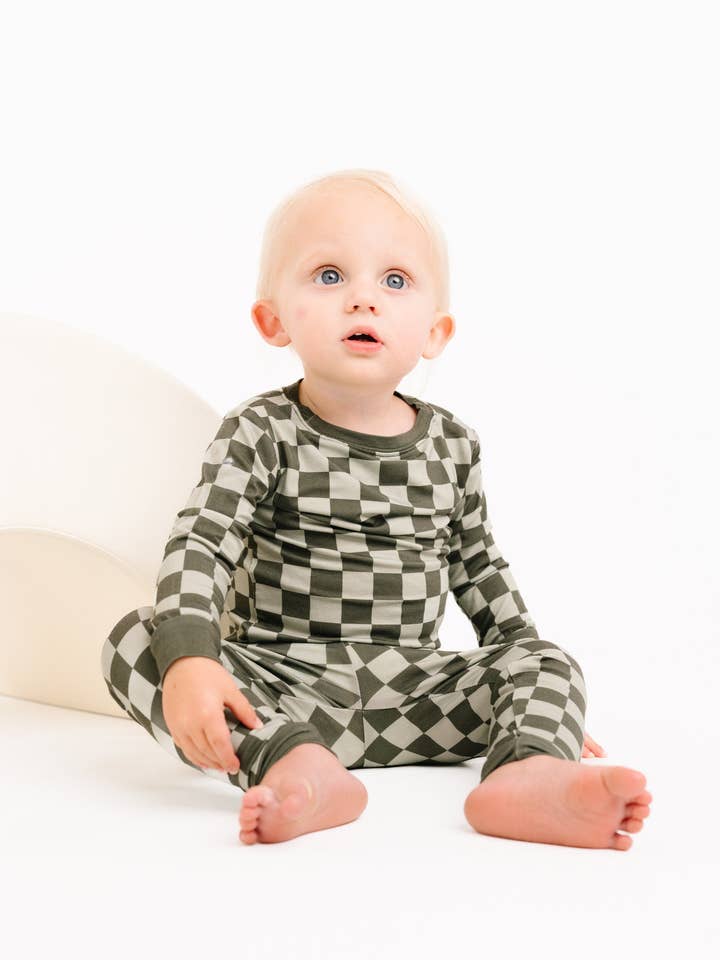 Little One Shop - Wholesale Top & Pant Set - Baby - Pine Checkered Bamboo Set1