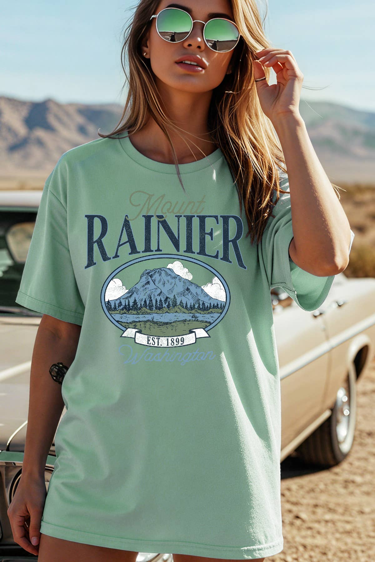 BouTeeQue Closet - Wholesale Screen Printed T-Shirt - Women's - BT2592-T Women Mount Rainier Graphic Print Short Sleeve Top2