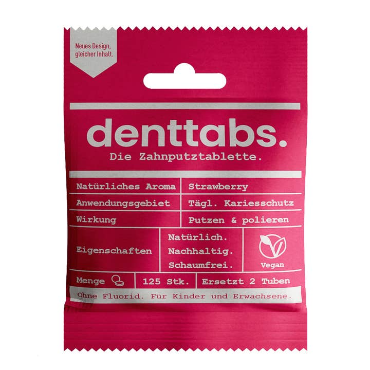 Denttabs Zahnputztabletten - Wholesale Oral Supplement/Vitamin - Display: 10x125 pieces of Denttabs The Strawber toothbrush tablet2