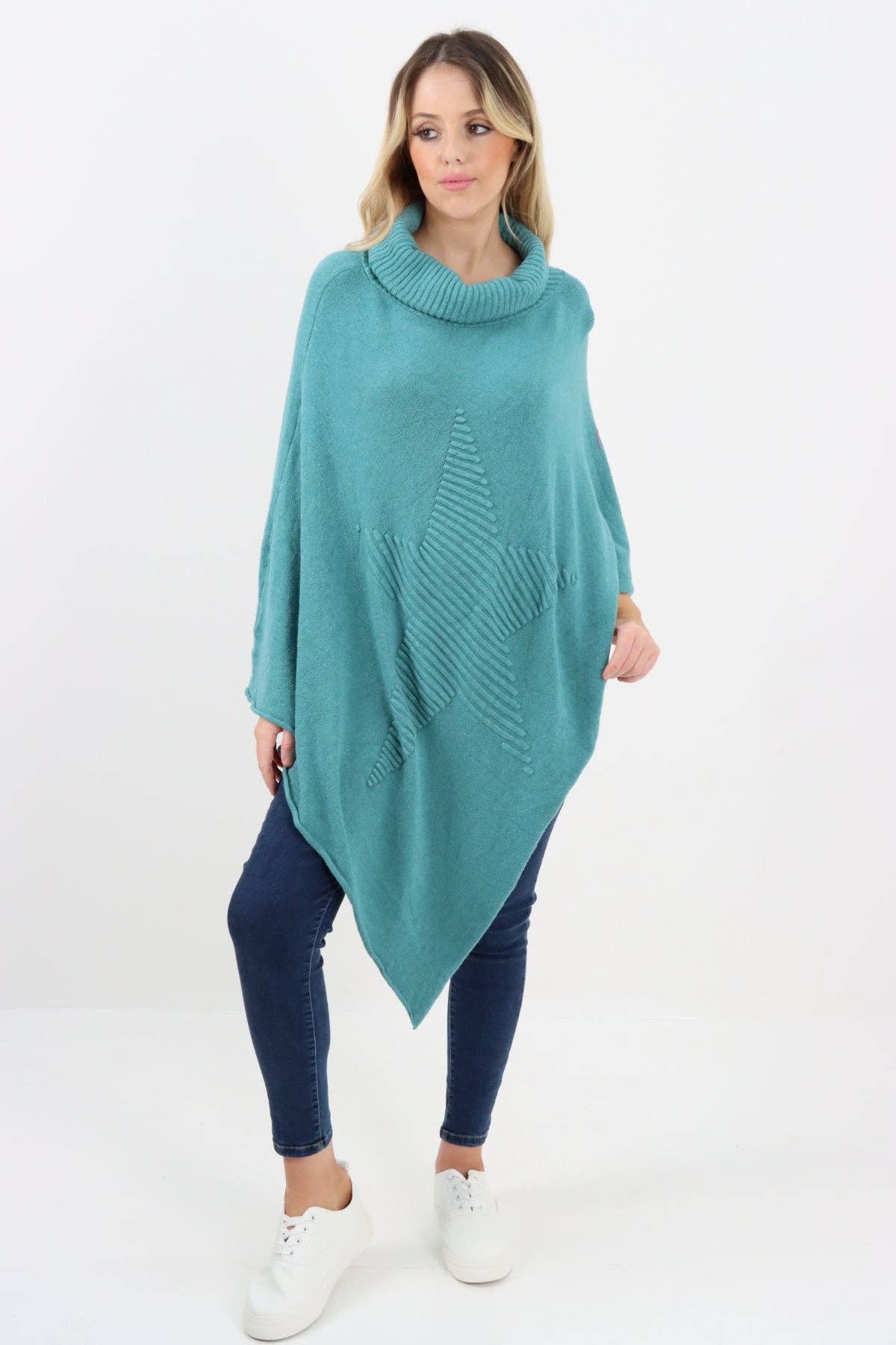 Miss Bold – Engroshandel Poncho - Dame – Italiensk strikket lagenlook poncho med stjernemønster og rullekrave27
