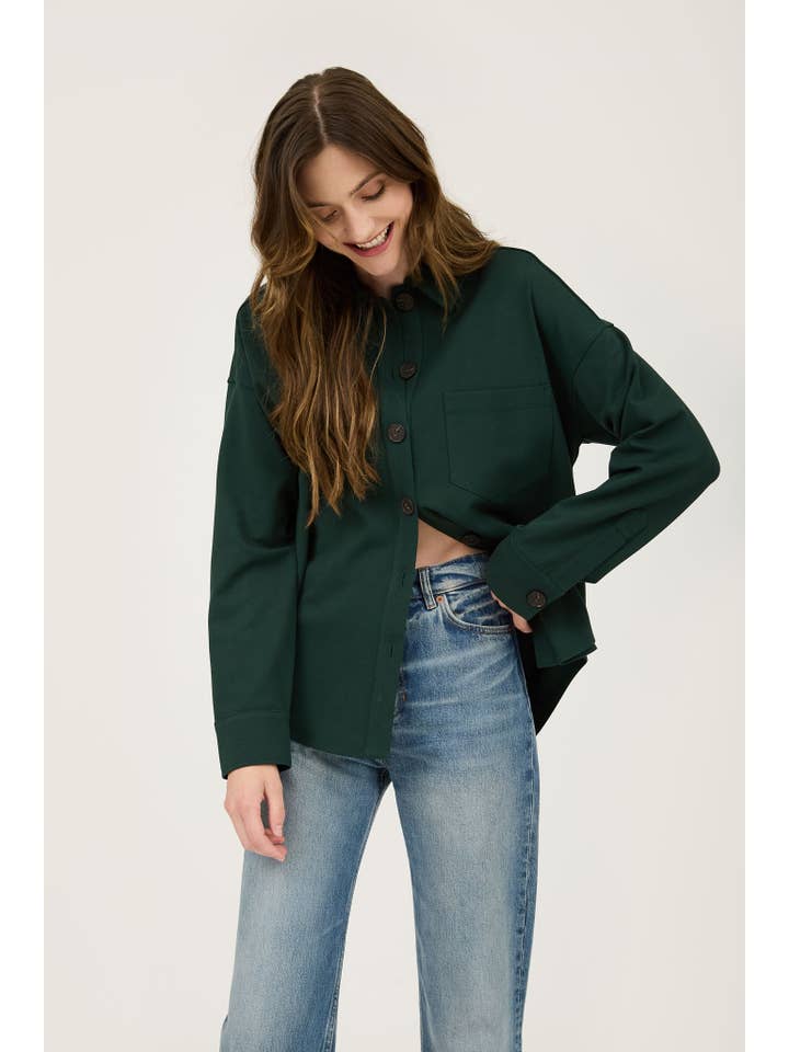 Blu Pepper - Wholesale Shirt Jacket/Shacket - Women's - SOLID COLLARED LONG SLEEVE BUTTON DOWN SHACKET