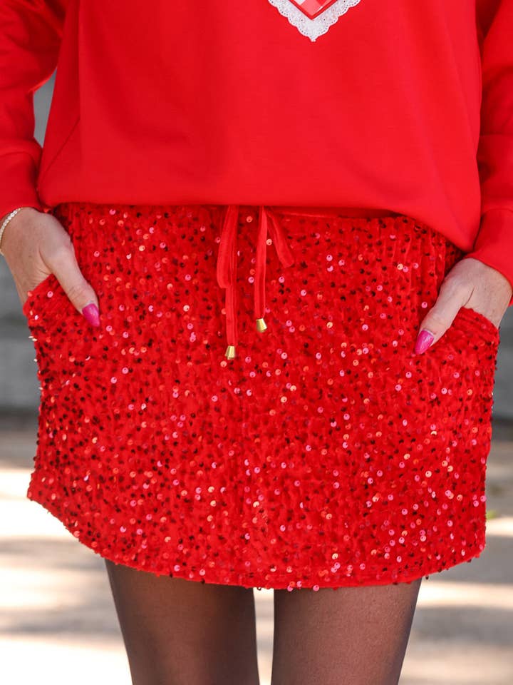 Gonna Pantaloncino in Paillettes Velvet Hour - Rosso per la vendita all'ingrosso da parte di Jess Lea