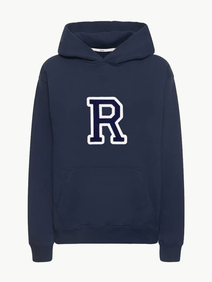 MARINEBLAUWE HOODIE | GROTE INITIAAL -R- | MAAT XXL voor wholesale door Anitials