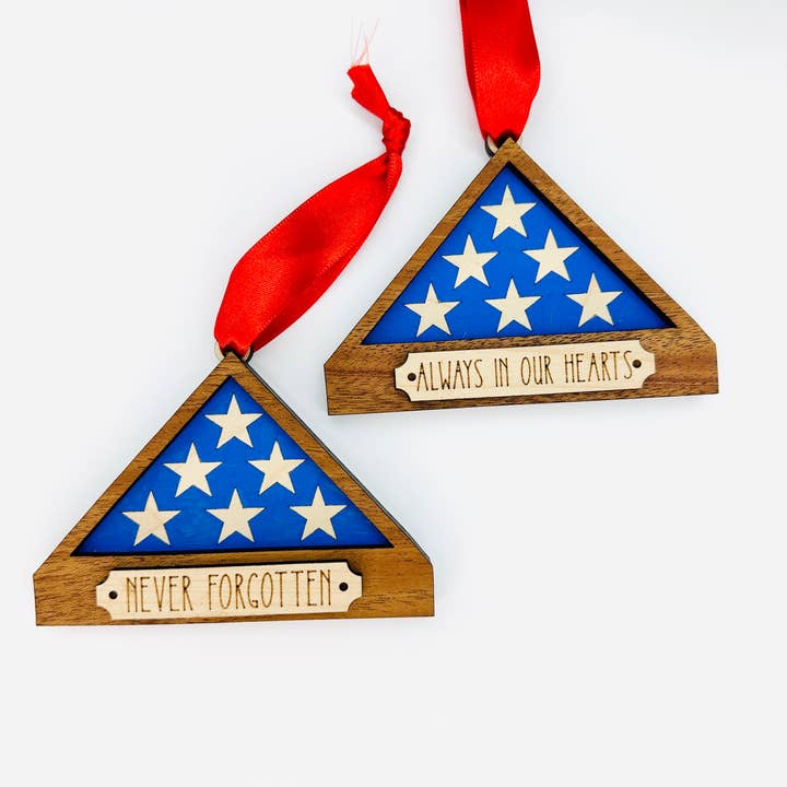 Falcon Ridge Designs LLC - Wholesale Ornament - Flag Shadow Box Ornament, Military Christmas Ornament